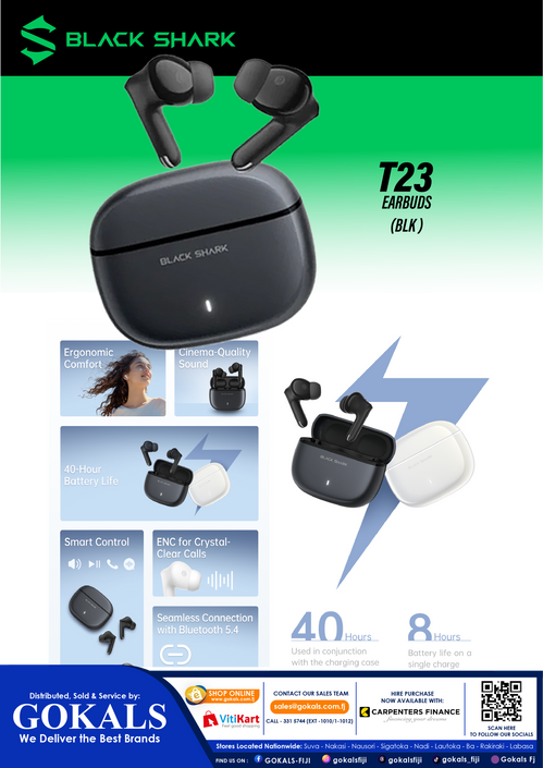 Black Shark Ear Buds - BLK (T23)