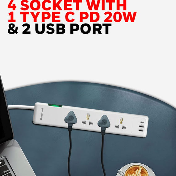 Honeywell 4 Out Surge Protector PD20W with 2 USB(HC000020/SRG)