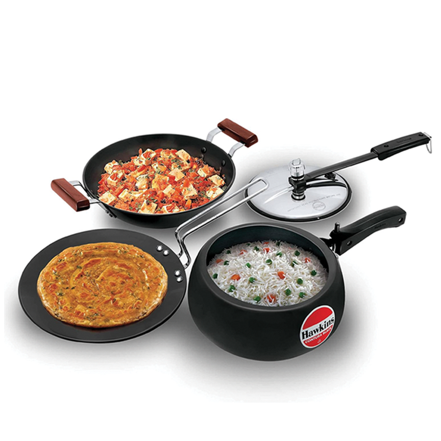 Hawkins Triniti Kitchen Set - Tava, Deep Fry Pan, Inner Lip Pressure Cooker (PCWSET1)