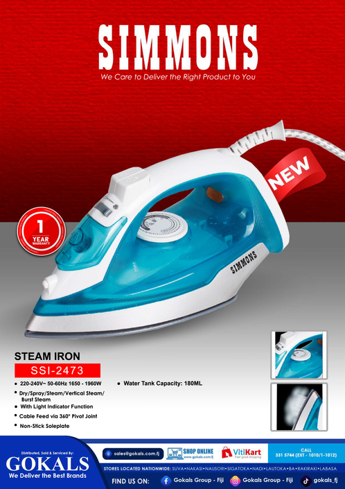 Simmons 180ml Steam Irons (SSI-2473)