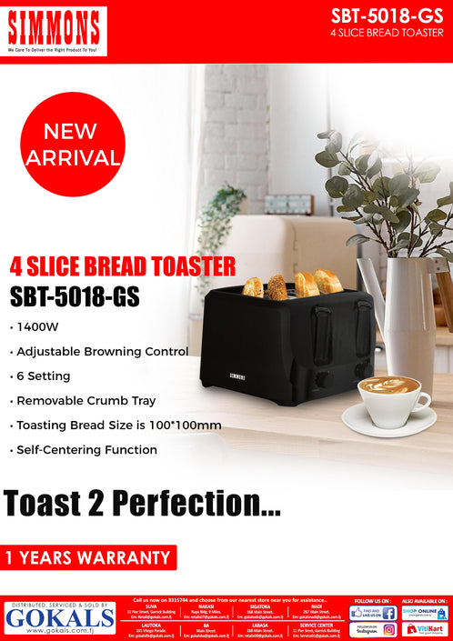 SIMMONS 4 SLICE TOASTER(SBT-5018-GS)