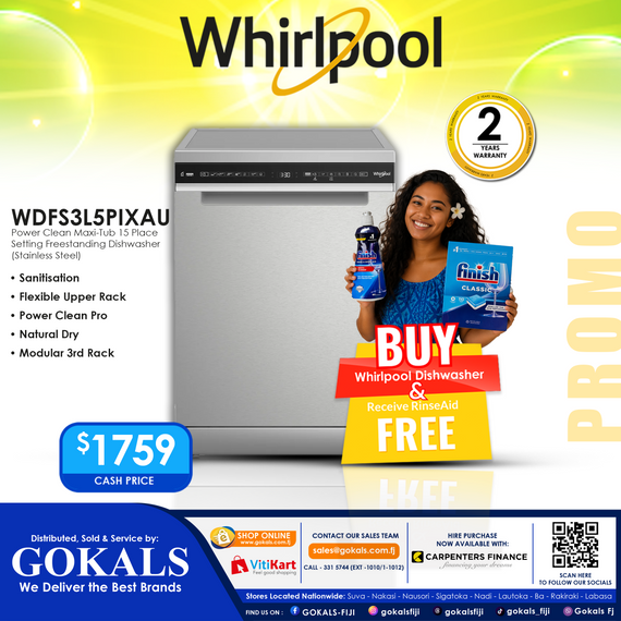 Whirlpool 60CM 15 PLACE SETTING FREE-STANDING DISHWASHER ( WDFS3L5PIXAU )